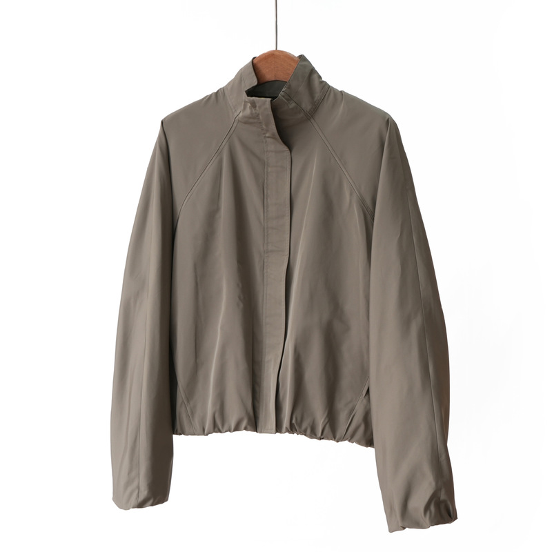 [Kendall Jenner's Style] Premium 6A Grade Smooth Silk Taffeta Minimalist Stand Collar Short Jacket