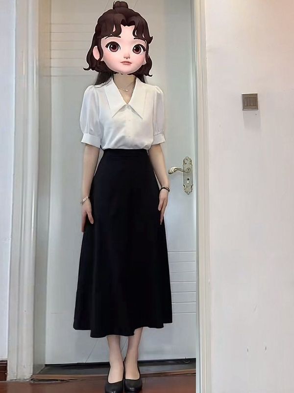 白色方领衬衫女短袖夏职业正装教师穿搭公务员事业编面试套装裙子|undefined