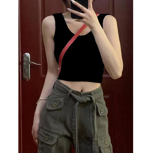 Summer new outer wear sleeveless belly button vest for female students sports short camisole bottoming shirt top for women