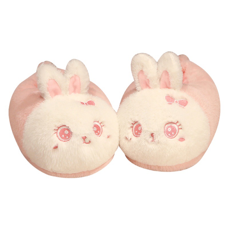 Bolsa de corazón de niña de dibujos animados talón zapatos de algodón de felpa invierno engrosada antideslizante zapatos calientes para el hogar pequeño animal conejo zapatillas de algodón