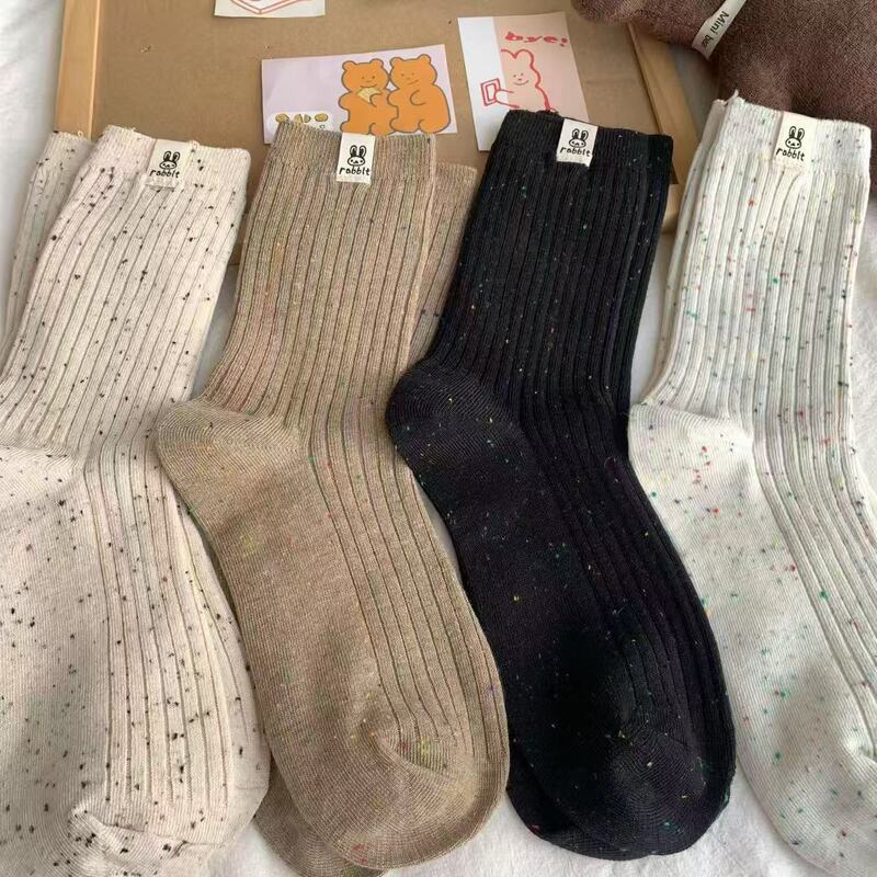 暖秋棕色系袜子女韩版中筒点子纱云朵兔兔学院风ins可爱百搭卡通|undefined