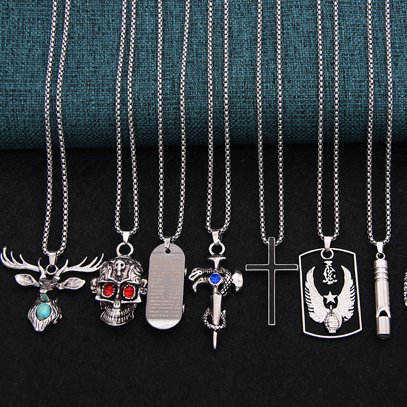 欧美简约钛钢项链批发街头嘻哈朋克男女长款毛衣链合金饰品吊坠