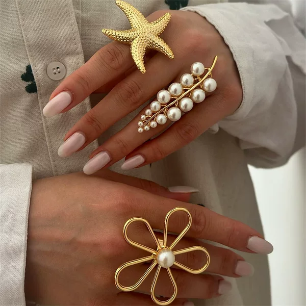 Rz0827 Cross-Border European and American Exaggerated Metal Women's Ring Summer Ocean Style Holiday Season Women's Ring Jewelry