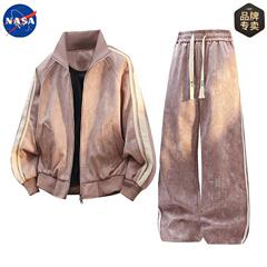 NASA品牌秋冬季美式条纹高级感夹克套装男情侣潮牌大码外套一整套