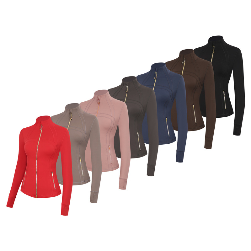 Lulu Style Gold Zipper Stand Collar Long Sleeve Brushed Fleece Jacket Yoga Stretch Breathable Running Fitness Sports Top Lulu Style Gold Zipper Stand Collar Long Sleeve Brushed Fleece Jacket Yoga Stretch Breathable Running Fitness Sports Top