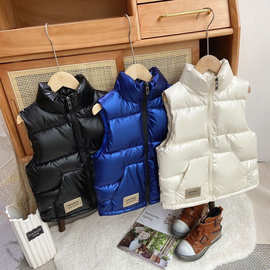 2024秋冬中大童外套时尚洋气亮面免洗儿童羽绒棉马甲女童休闲加厚