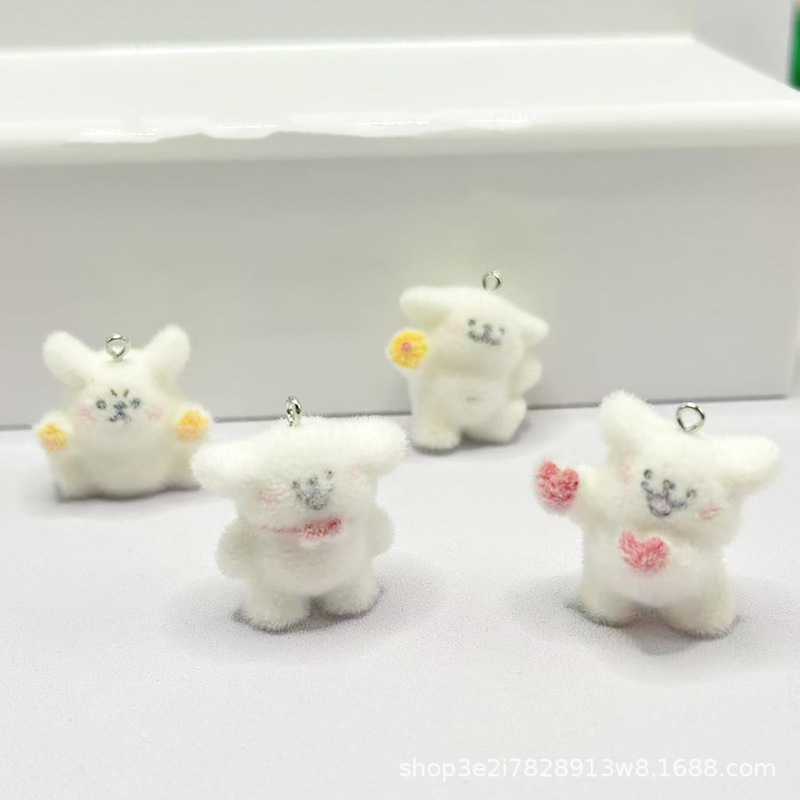 立体的なかわいい漫画樹脂植毛ライン子犬ペンダント DIY 手作りキーホルダーバッグアクセサリー材料|undefined