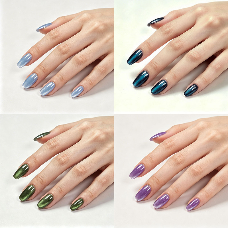 Mixed Cat Eye Design Nail Stickers Multi-Color Wearable Nail Tips Short Solid Color Manicure Finished Products Wholesale