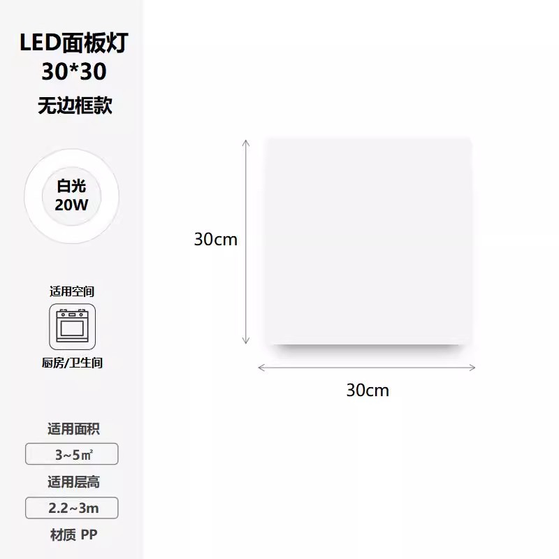 Ultra-thin fully luminous frameless 300*300 white light 20w