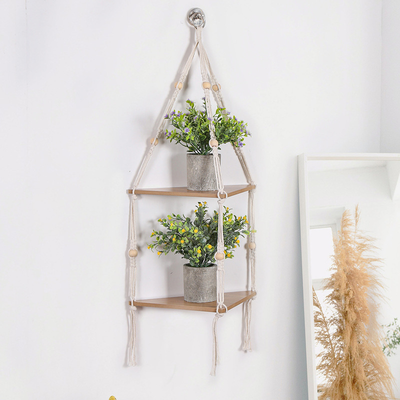 Ins Style Hand-woven Triangle Storage Rack Bohemian Wall-mounted Storage Rack for Foreign Trade Explosions