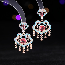 新款中国风流苏平安锁耳环高级感古风高档锆石镶嵌耳饰女饰品批发