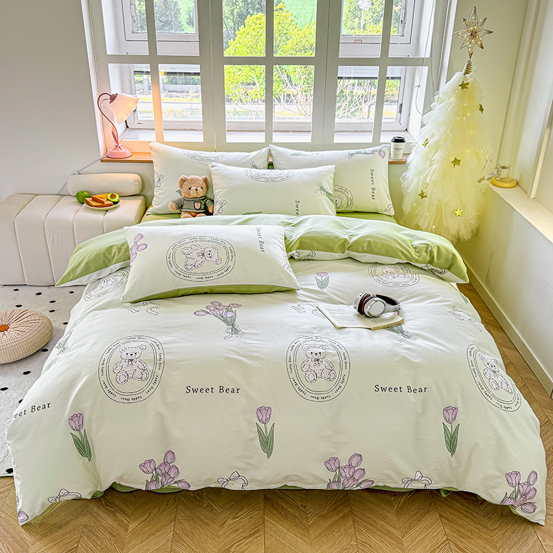Algodón de cuatro piezas de ropa de cama de algodón 2025, nuevo edredón de flores frescas, sábanas de dormitorio de tres piezas de cuatro estaciones