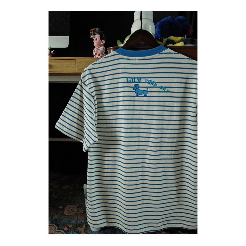 American Retro Style Blue Dog Embroidery Striped Short-Sleeve T-Shirt for Women, Summer Loose Design, Niche Lazy Style Top American Retro Style Blue Dog Embroidery Striped Short-Sleeve T-Shirt for Women, Summer Loose Design, Niche Lazy Style Top