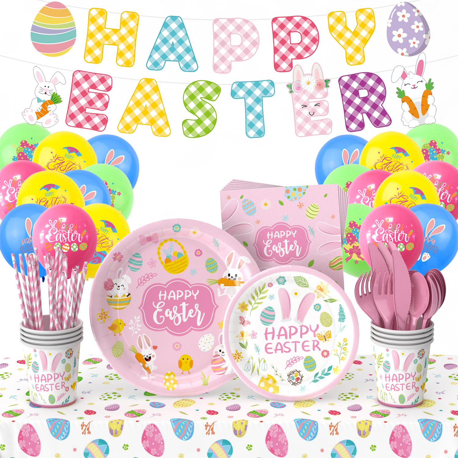 Nuevo TEMA DE Pascua fiesta Placa de papel decoración suministros conejo colorido huevo papel desechable taza mantel vajilla traje