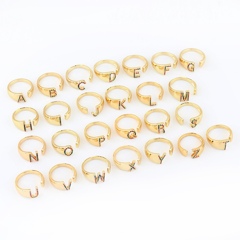 Fashion Letter Copper Open Ring Plating Artificial Gemstones Copper Rings