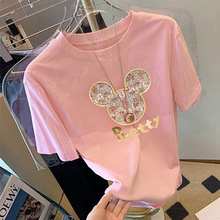 200克纯棉重工烫金印花短袖t恤女夏季新款宽松可爱减龄潮牌上衣服