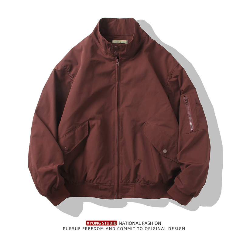 American Style Vertical Collar Bomber Jacket Men's Spring and Autumn Thin Jacket INS Fashionable Outdoor Casual Baseball Suit Loosen