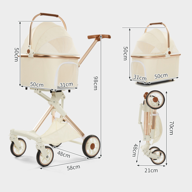 Cochecito Plegable para Mascotas de Tela Oxford 300D y Tubo de Acero, Cierre con un Clic para Perros y Gatos