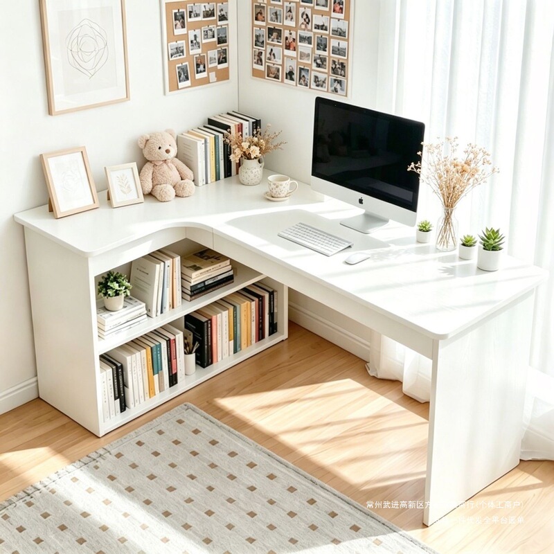 Modern minimalist desk with integrated bookshelf, suitable for small apartments, corner desk, bedroom desk, student study desk Modern minimalist desk with integrated bookshelf, suitable for small apartments, corner desk, bedroom desk, student study desk
