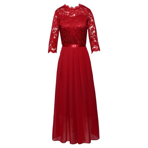 Evening Gown European Style Patchwork Dress Round Neck Lace Long Dress