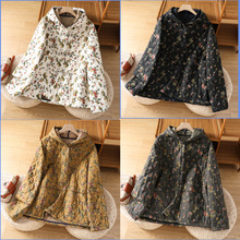 棉麻碎花棉衣女 2025冬新款文艺复古宽松连帽夹棉保暖棉外套