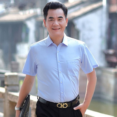 Men's short-sleeved shirt, men's summer men's casual shirt, middle-aged and old color shirt, men's loose inch shirt, dad's dress