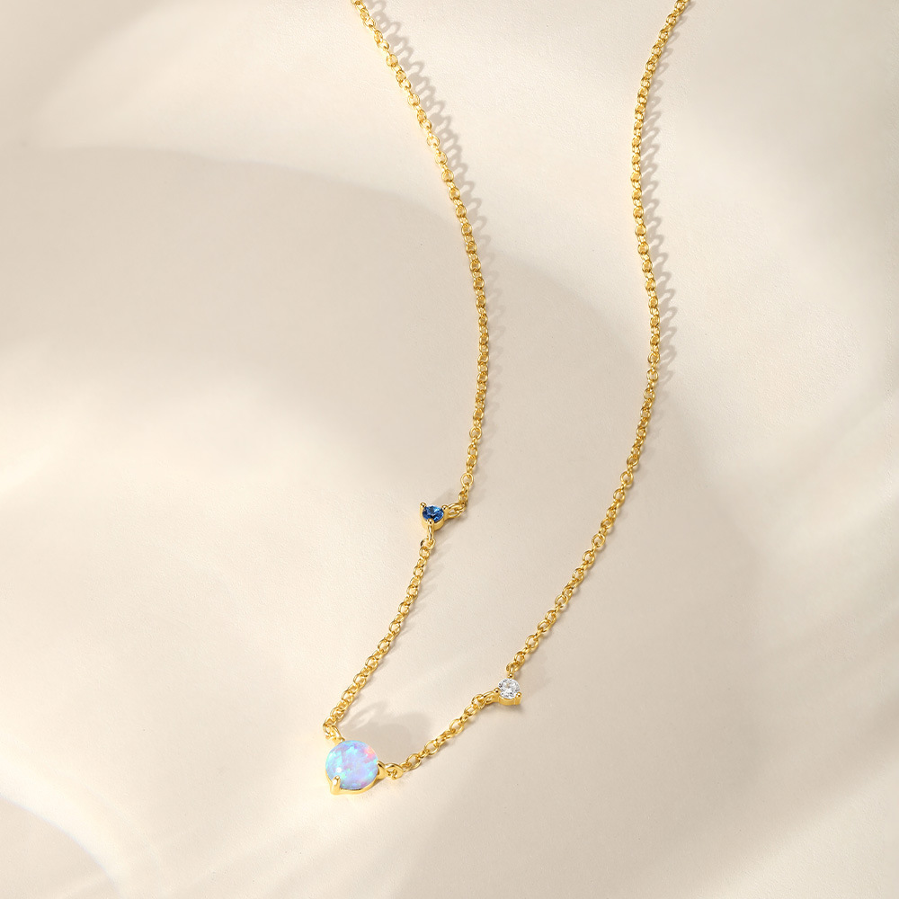 cable chain Chain Type 1 Piece Quantity Holiday, Daily Occasion 925 Sterling Silver Opal Zircon Cable Chain Plating Geometric Necklace