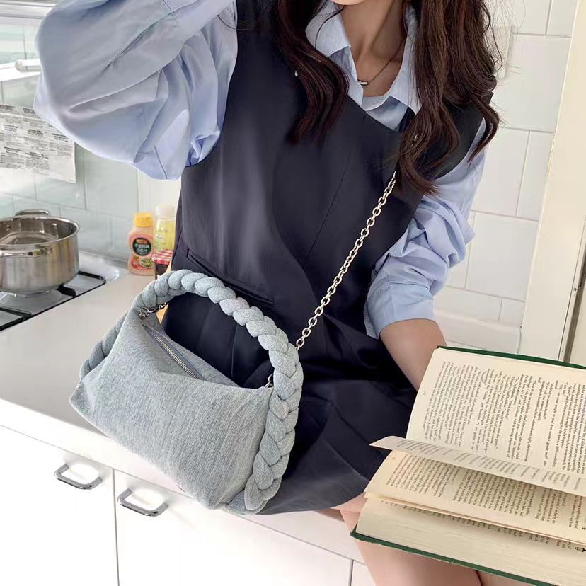 Denim Underarm Bag For Women Dumpling Shoulder Bag With Chain_voghion.com