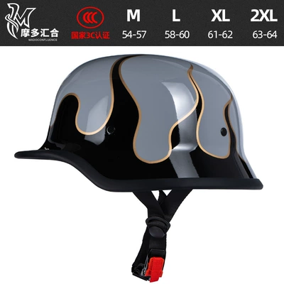 Motosiklet kaskı (dəbilqə) — motorcycle retro helmet men's and - cement-ash-fire-black-m
