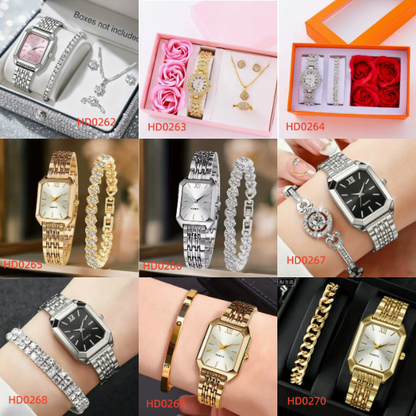 Trendy Best-Selling Roman Numeral Luxury Diamond-Studded Cuban Bracelet with Women's Watch Fashionable Hip-Hop Steel Watch