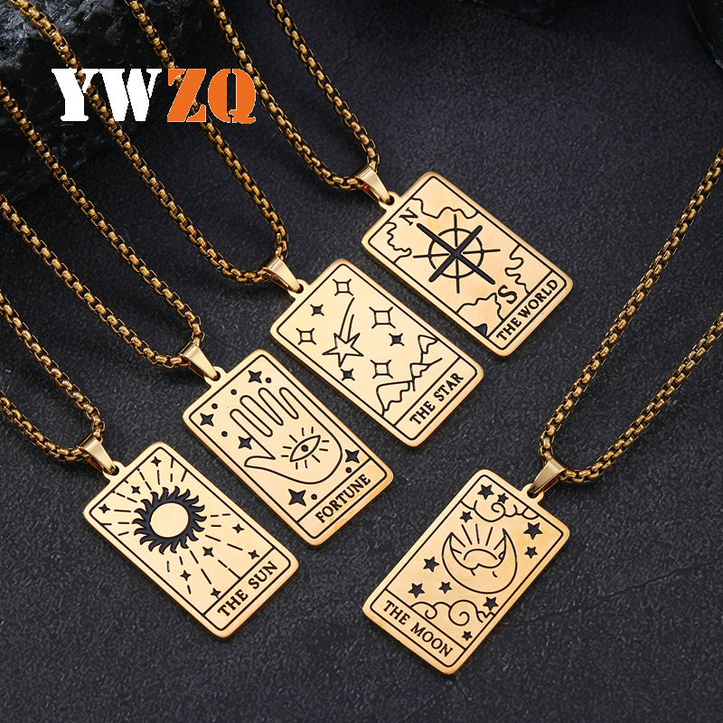 Suministro transfronterizo de acero inoxidable joyería nicho diseño sentido tarot colgante collar de acero de titanio suéter cadena fábrica al por mayor