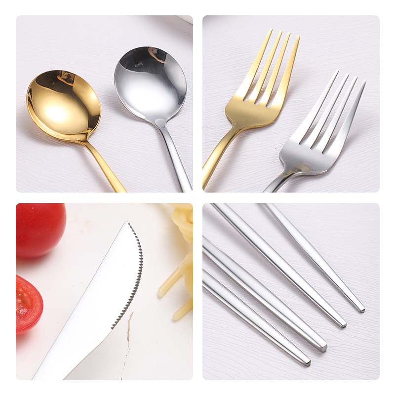 Juego de cuchillo y tenedor de comida occidental portuguesa de acero inoxidable de Amazon transfronterizo Juego de 24 piezas de bistec, cuchillo, tenedor, cuchara, cuchara, juego de cuchara de postre