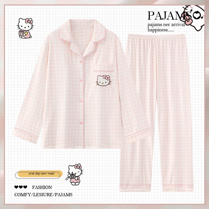 Dots Hello Kitty pijamas de lana de mujeres otoño y invierno de coral acolchado grueso ropa para el hogar de chicas lindas