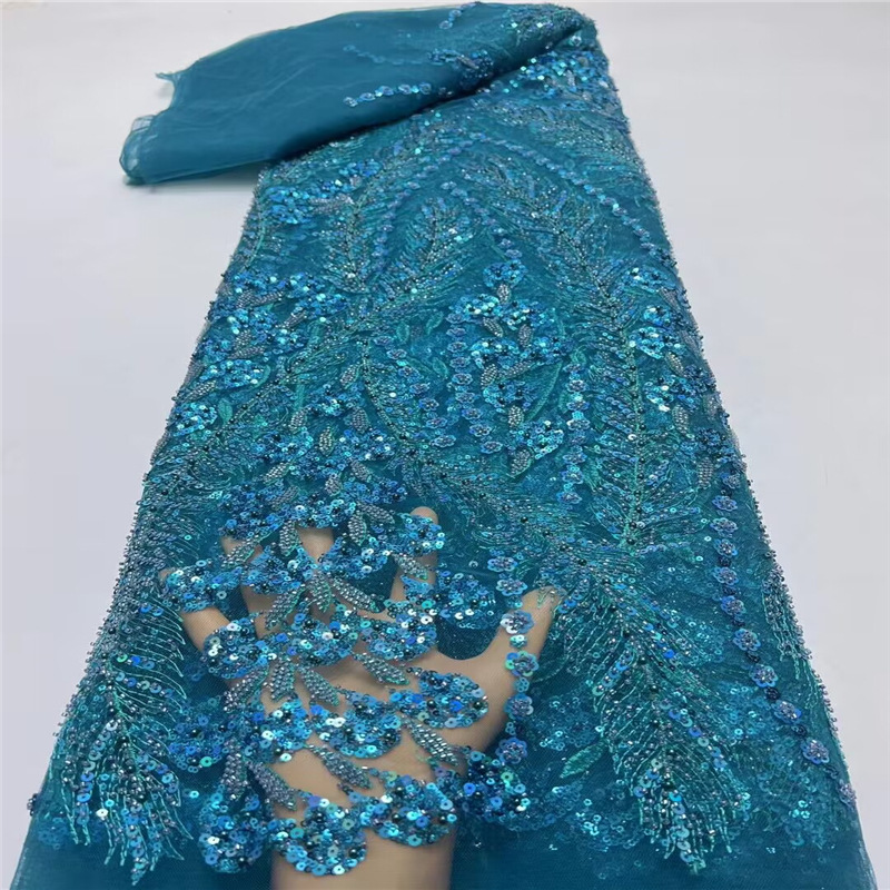 lace 珠管串珠亮片绣重工刺绣面料网纱时装婚纱礼服蕾丝绣花布料