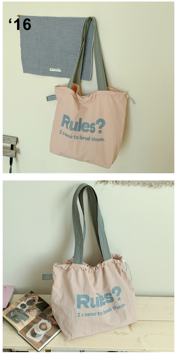 Fashionable and simple letter print large-capacity tote bag 2025 new style contrasting color versatile drawstring pleated single-shoulder bag undefined