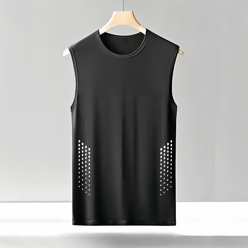 男性の氷糸ベスト夏運動フィットネスの底のシャツの広い肩のトレーニングの薄いタイプの袖なしのtシャツの肩の速乾の男性の潮|undefined