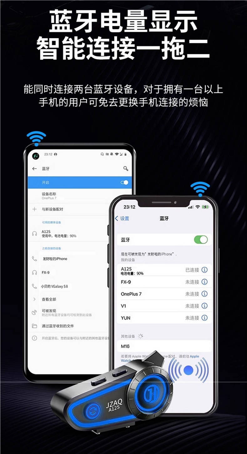Hengjiang A12S Motorcycle Helmet Bluetooth Headset Half Helmet Full Helmet Cycling Waterproof Noise Reduction Long Battery Life Dedicated for Intercom