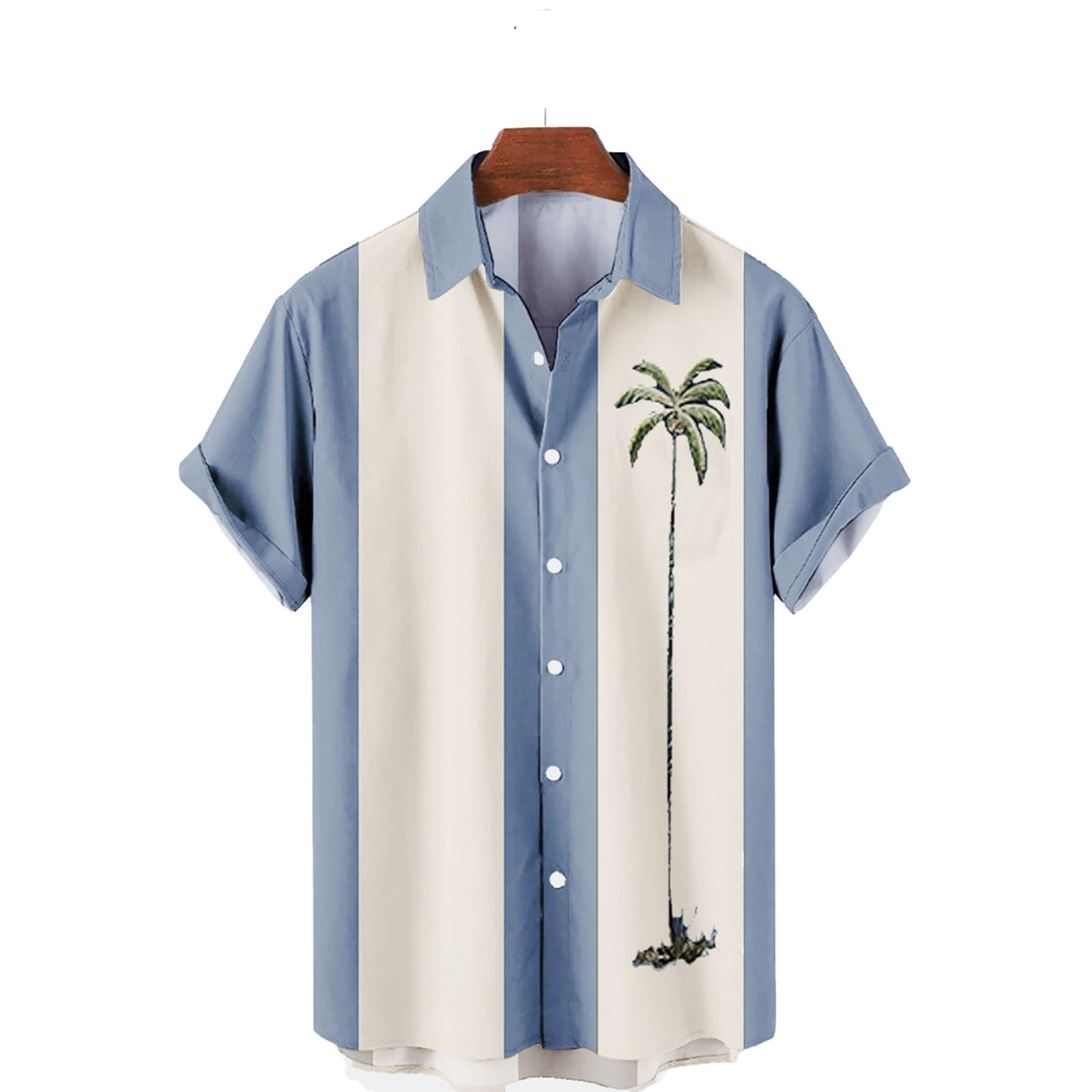 Estación independiente transfronteriza europea y americana nueva camisa para hombre impresión digital 3D Hawaii blusa casual de manga corta a rayas anchas