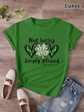 Plus size heart and four-leaf clover print T-shirt, spring/s