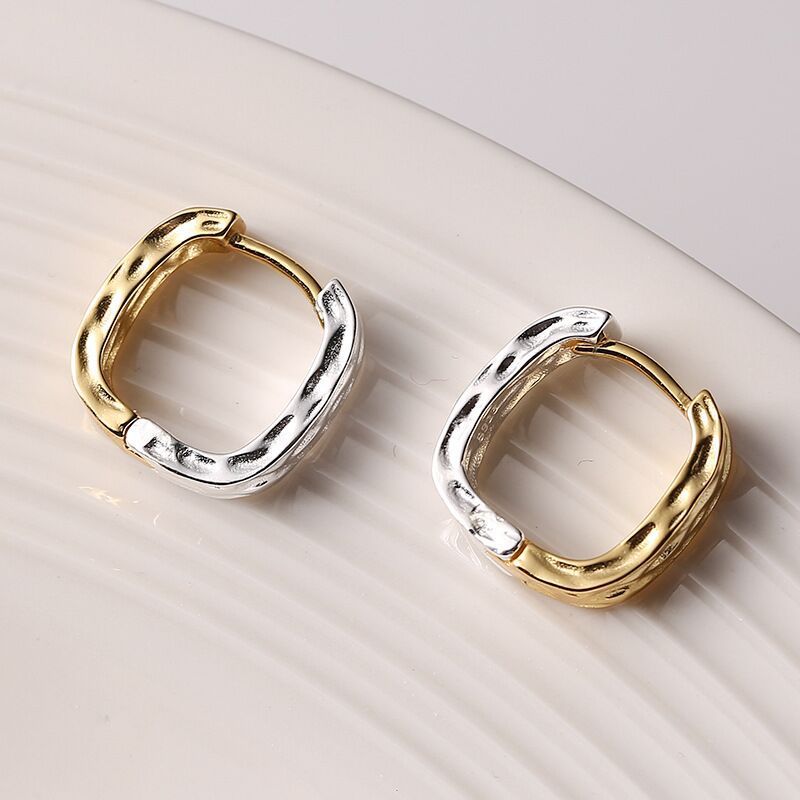 Korean Style Concave and Convex Color Matching Square Earrings Asymmetrical Popular Creative Stylish Geometric Fashionable Earrings for Women