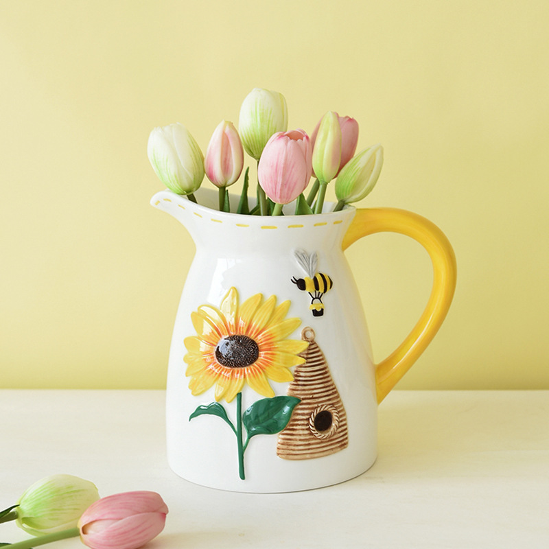 Arreglos florales de primavera, hervidor, abeja, lindo hervidor frío, cerámica de gran capacidad, cerámica en relieve creativa, olla de alto valor image 4