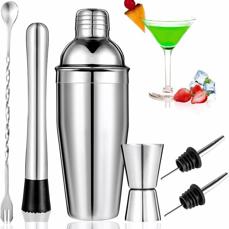 Cross-border stainless steel bartender suit tool 6-piece set 750ml bartender shake cup three-stage bartender full set of tools