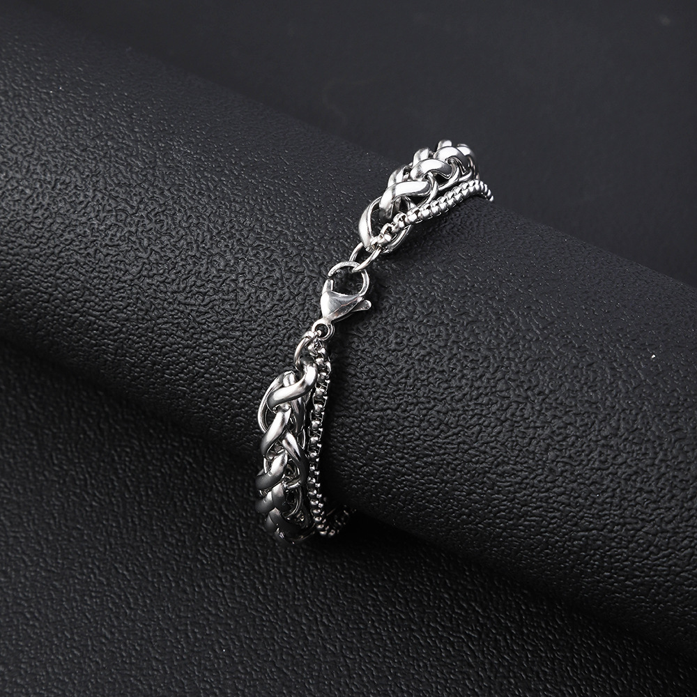 Cuban Link Bracelet For Men Double Layer Titanium Steel Chain_voghion.com