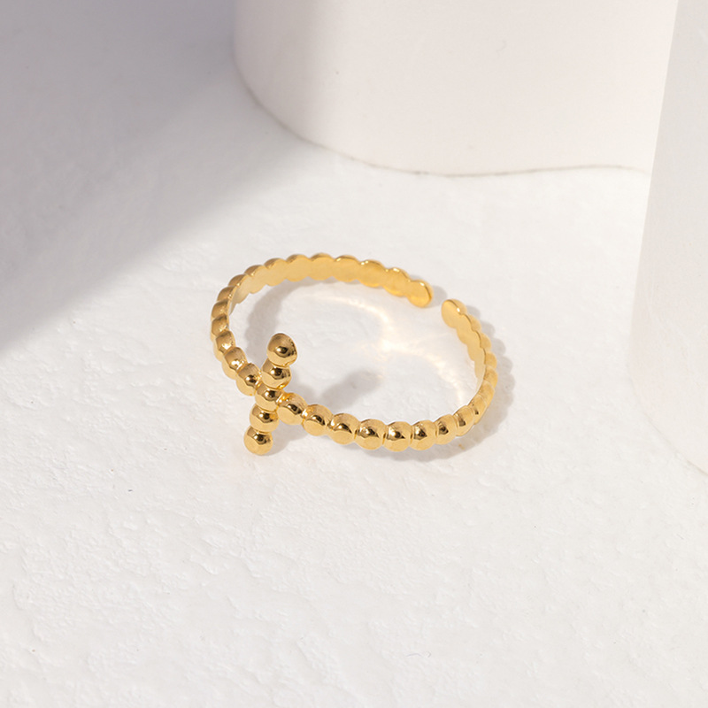 Retro Cross Solid Color Stainless Steel Open Ring 1 Piece