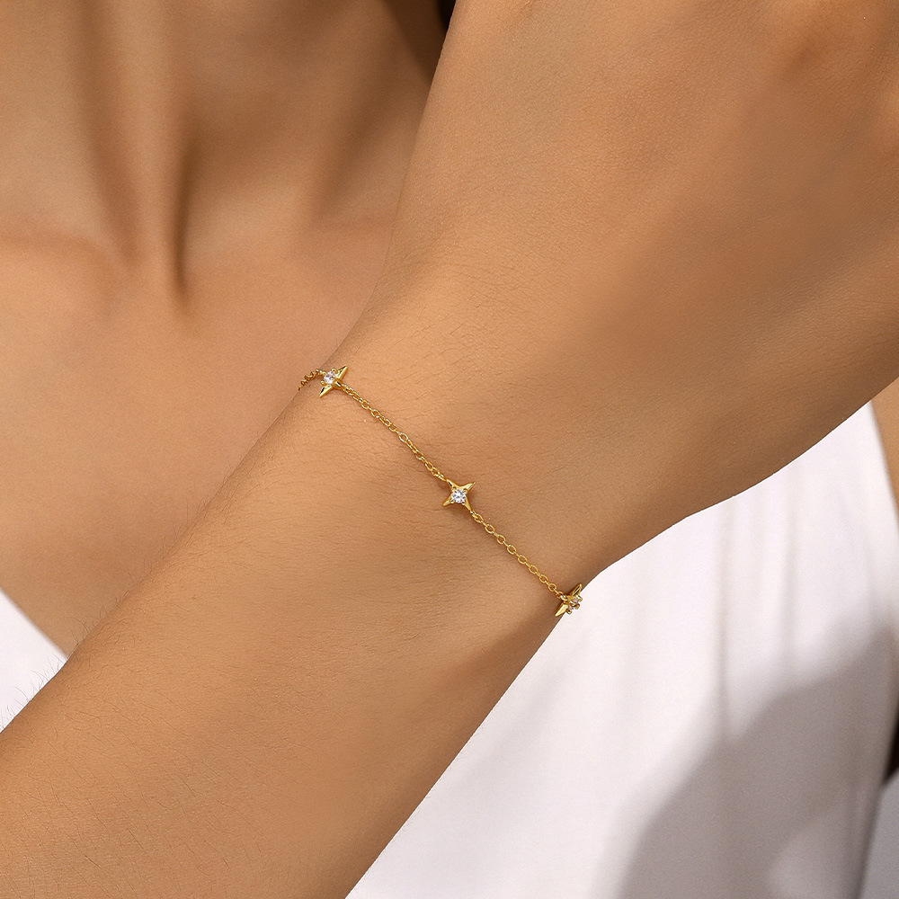 925 Sterling Silver Material Star Pattern 1 Piece 1 Set 1 Pair 925 Sterling Silver Star Cable Chain Bracelets Earrings Necklace