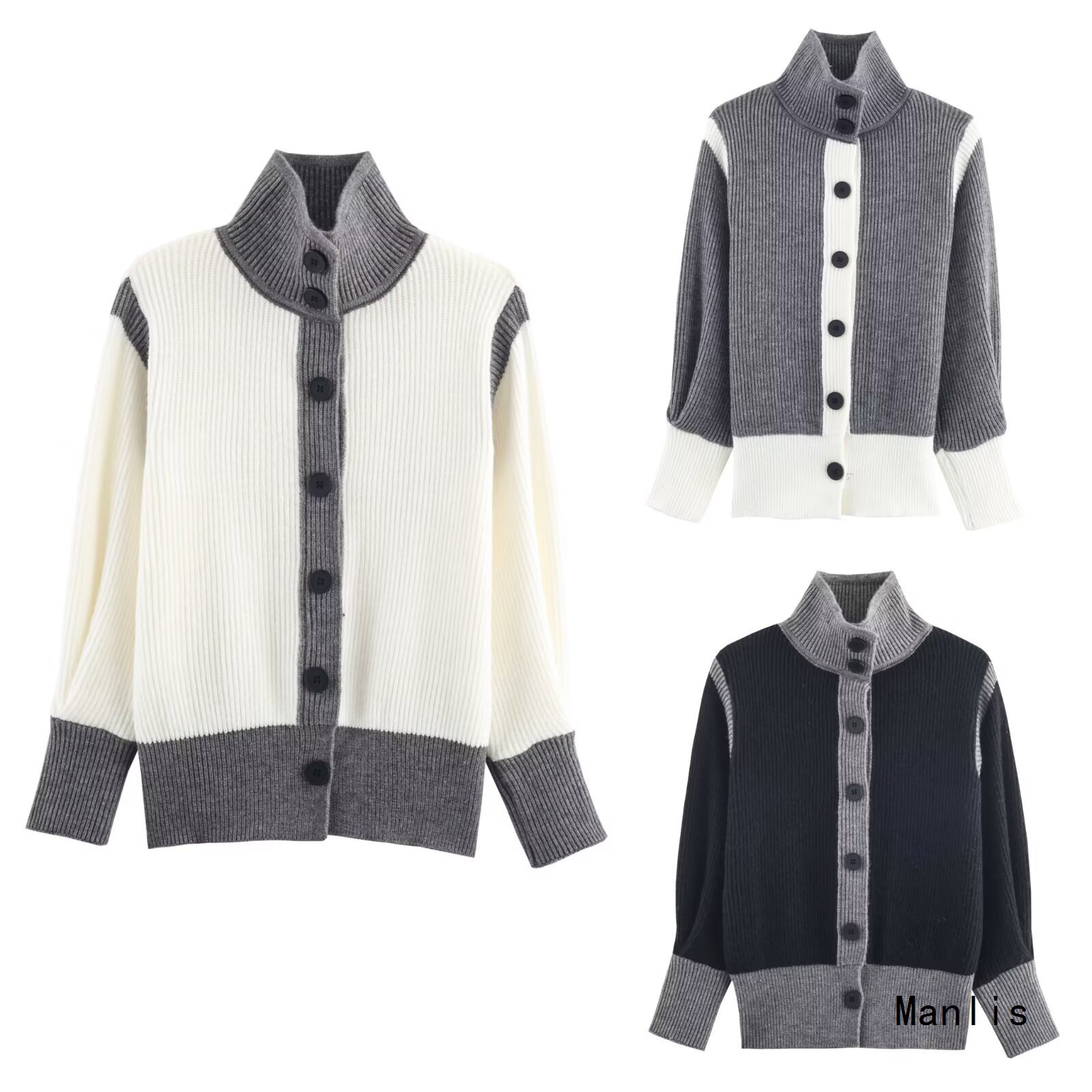 ins跨境欧美风2025新款时尚气质亚马逊女装批发拼色针织开衫外套