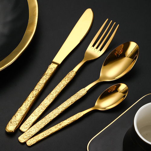 Cross-border Amazon 304 stainless steel stone pattern knife, fork and spoon set for home hotel western food tableware European style steak knife