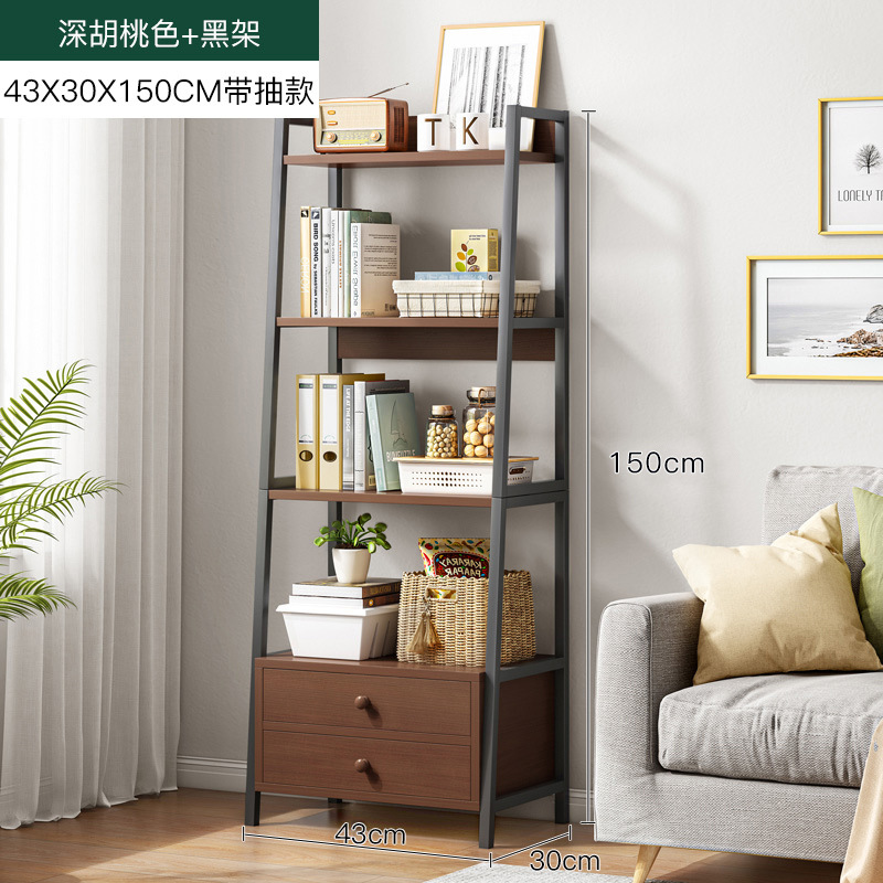 Estante de almacenamiento multicapa para dormitorio sala de estar piso trapezoidal contra la pared mostrando armario de hierro forjado estante de exhibición