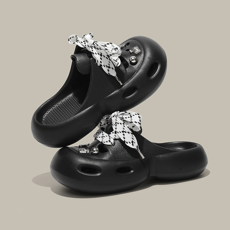 En nombre de la bowknot pisando la mierda, zapatos con agujeros, verano de mujer 2025, nuevo estilo, sandalias y pantuflas de suela gruesa, moda femenina