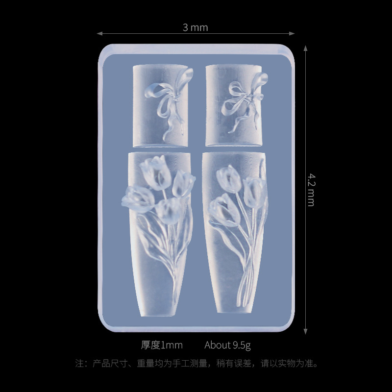 Molde de silicona para uñas transfronterizas, encaje francés, dibujos animados, flores, tulipanes, mariposas, uñas, joyas, herramientas al por mayor